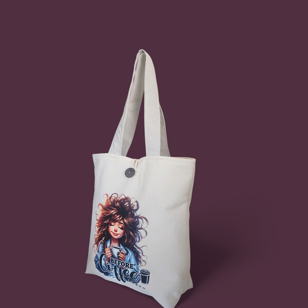 Classic White Canvas Tote Bag with Artistic Prints